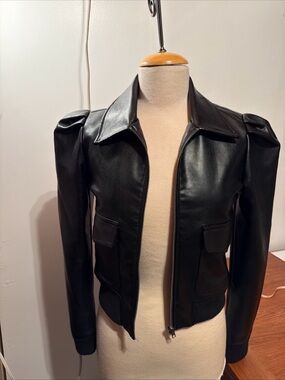 NWOT Women Faux Leather Black Jacket Cropped Zipper Long Sleeve BB Dakota XS
